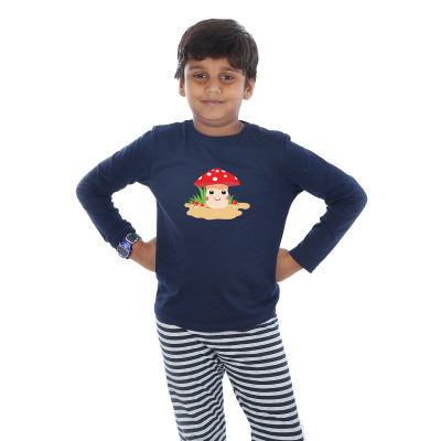 Blue Full Sleeve Boys Pyjama - Buttons